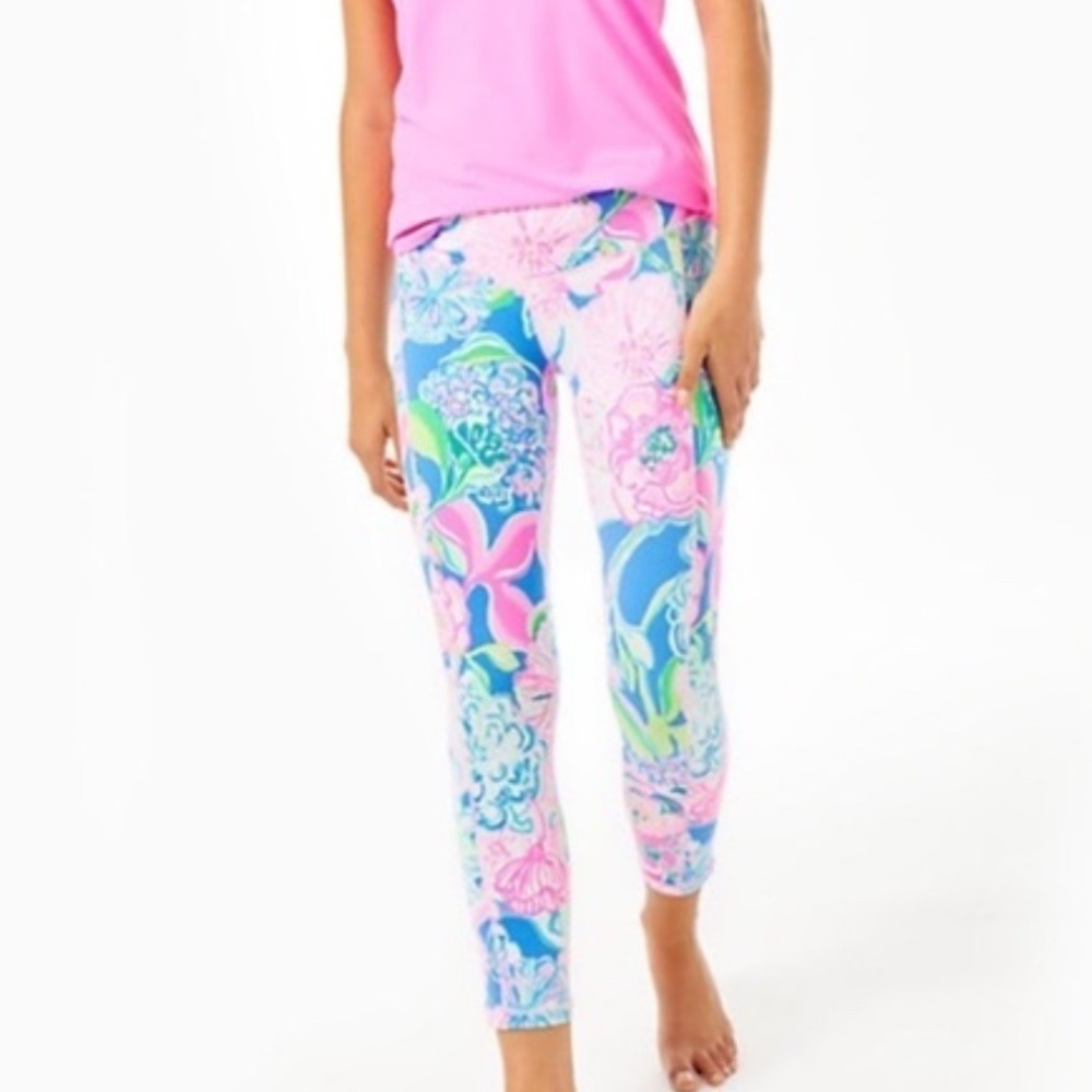 LILLY PULITZER Weekender Midi Leggings  PEONY FOR YOUR THOUGHTS XXS Preppy yoga